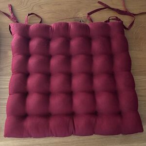 Vintage 90s Chair Cushions with Back Ties - Set of Four - Red - 17" w x 16" d